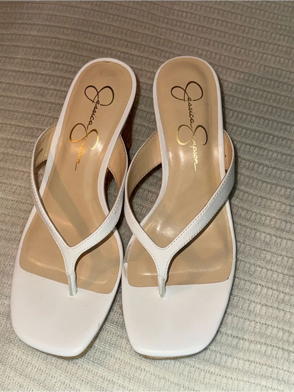 Jessica Simpson White Wedge Thong Sandals